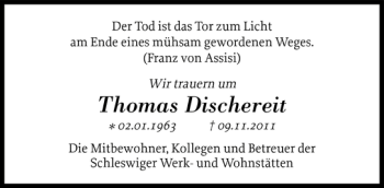 Traueranzeige von Thomas Dischereit von Schleswiger Nachrichten