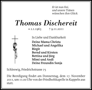 Traueranzeige von Thomas Dischereit von Schlei-Bote