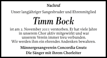 Traueranzeige von Timm Bock von Landeszeitung