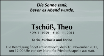 Traueranzeige von Tschüß Theo von Landeszeitung
