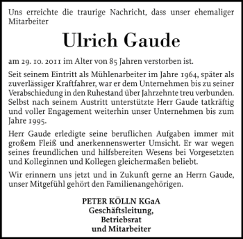 Traueranzeige von Ulrich Gaude von Elmshorner Nachrichten