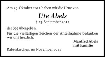 Traueranzeige von Ute Abels von Schlei-Bote