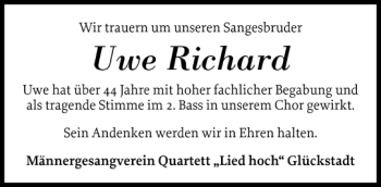 Traueranzeige von Uwe Richard von Norddeutsche Rundschau