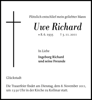 Traueranzeige von Uwe Richard von Norddeutsche Rundschau