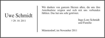 Traueranzeige von Uwe Schmidt von Norddeutsche Rundschau