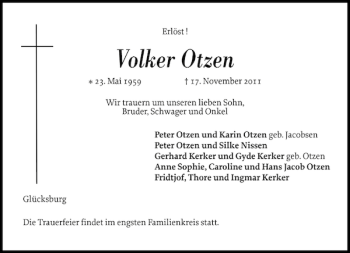 Traueranzeige von Volker Otzen von Flensburger Tageblatt