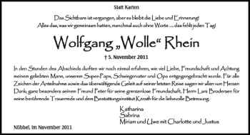 Traueranzeige von W Woollffggaanngg W Woollllee R Rhheeiinn  von Landeszeitung