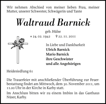 Traueranzeige von Waltraud Barnick von Schlei-Bote
