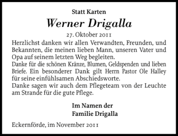 Traueranzeige von Werner Drigalla von Eckernförder Zeitung