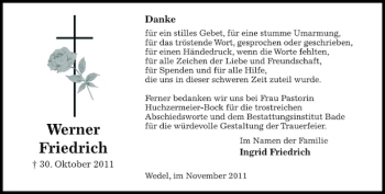 Traueranzeige von Werner Friedrich von Pinneberger Tageblatt