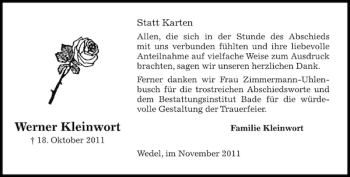 Traueranzeige von Werner Kleinwort von Pinneberger Tageblatt