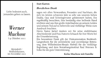 Traueranzeige von Werner Muchow von Husumer Nachrichten