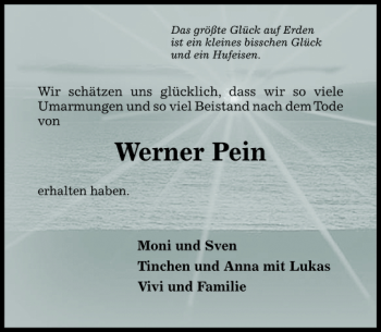 Traueranzeige von Werner Pein von Pinneberger Tageblatt