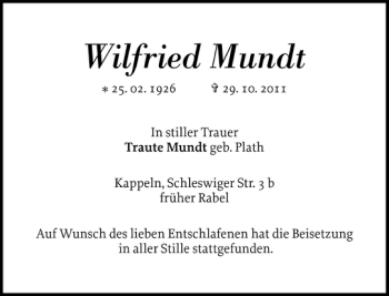 Traueranzeige von Wilfried Mundt von Schlei-Bote