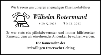 Traueranzeige von Wilhelm Rotermund von Flensburger Tageblatt