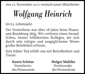 Traueranzeige von Wolfgang Heinrich von Landeszeitung