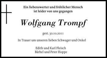 Traueranzeige von Wolfgang Trompf von Landeszeitung