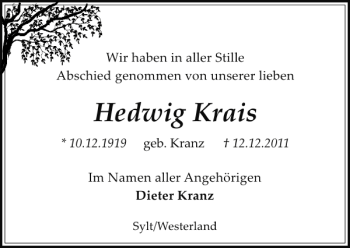Traueranzeige von   von Sylter Rundschau