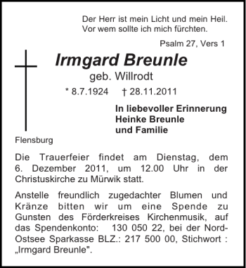 Traueranzeige von   von Flensburger Tageblatt