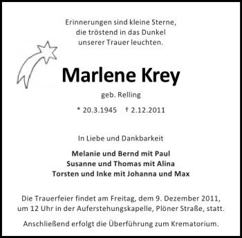 Traueranzeige von   von Holsteinischer Courier