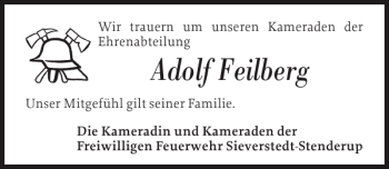 Traueranzeige von Adolf Feilberg von Flensburger Tageblatt