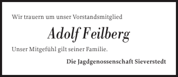 Traueranzeige von Adolf Feilberg von Flensburger Tageblatt