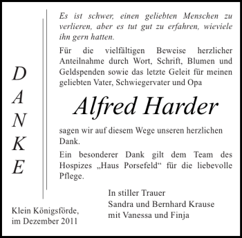 Traueranzeige von Alfred Harder von Landeszeitung