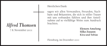 Traueranzeige von Alfred Thomsen von Flensburger Tageblatt