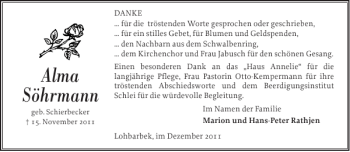 Traueranzeige von Alma Söhrmann von Norddeutsche Rundschau