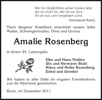 Traueranzeige von Amalie Rosenberg von Sylter Rundschau