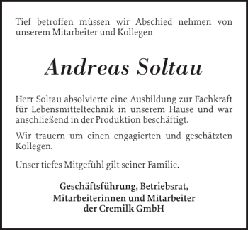 Traueranzeige von Andreas Soltau von Schlei-Bote