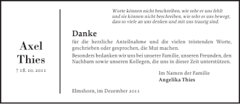 Traueranzeige von Axel Thies von Elmshorner Nachrichten