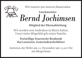 Traueranzeige von Bernd Jochimsen von Husumer Nachrichten