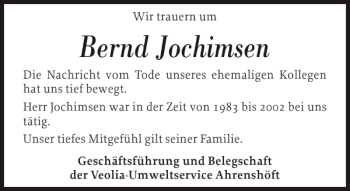 Traueranzeige von Bernd Jochimsen von Husumer Nachrichten