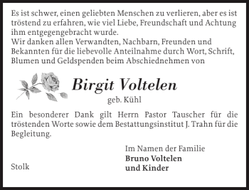 Traueranzeige von Birgit Voltelen von Schleswiger Nachrichten