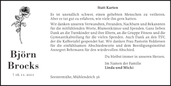 Traueranzeige von Björn Brocks von Elmshorner Nachrichten