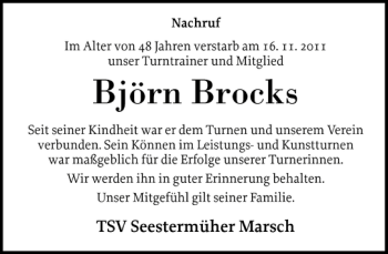 Traueranzeige von Björn Brocks von Elmshorner Nachrichten