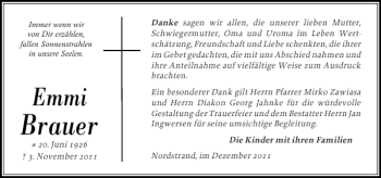 Traueranzeige von Brauer  von Husumer Nachrichten