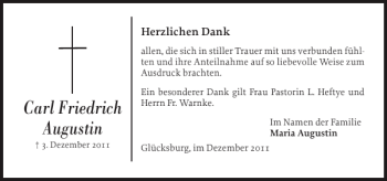Traueranzeige von Carl Friedrich Augustin von Flensburger Tageblatt