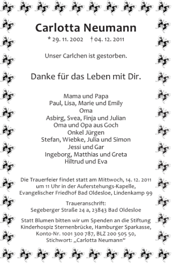 Traueranzeige von Carlotta Neumann von Stormarner Tageblatt