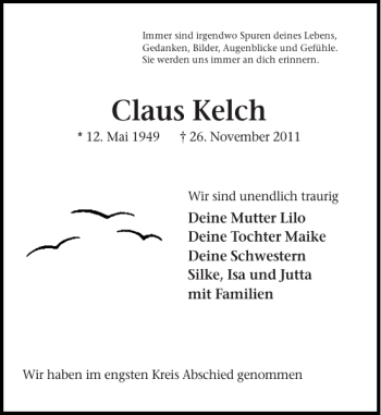Traueranzeige von Claus Kelch von Flensburger Tageblatt