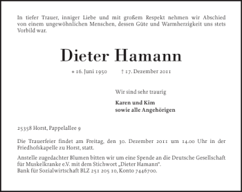 Traueranzeige von Dieter Hamann von Elmshorner Nachrichten