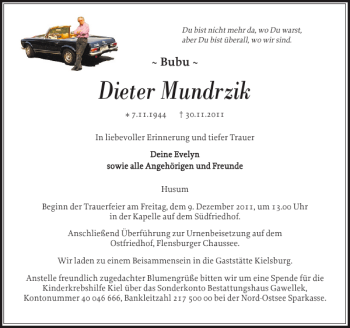 Traueranzeige von Dieter Mundrzik von Husumer Nachrichten
