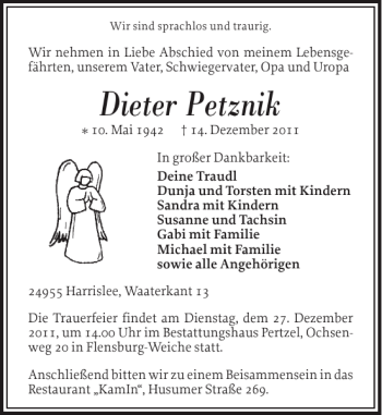 Traueranzeige von Dieter Petznik von Flensburger Tageblatt