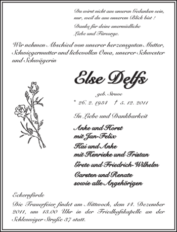 Traueranzeige von E Ellssee D Deellffss von Eckernförder Zeitung