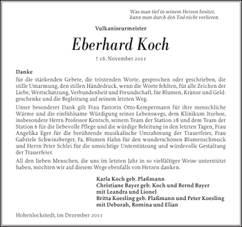 Traueranzeige von Eberhard Koch von Norddeutsche Rundschau