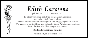 Traueranzeige von Edith Carstens von Husumer Nachrichten