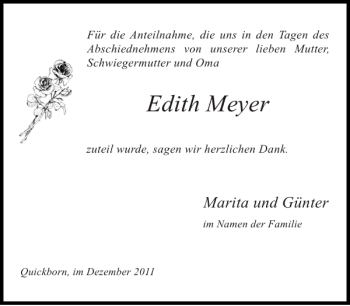 Traueranzeige von Edith Meyer von Pinneberger Tageblatt