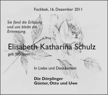 Traueranzeige von Elisabeth Katharina Schulz von Landeszeitung
