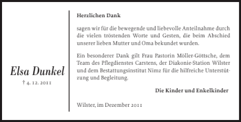 Traueranzeige von Elsa  von Norddeutsche Rundschau